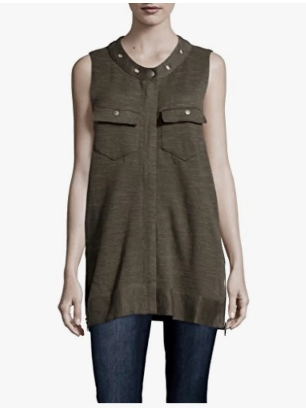 FREE PEOPLE HIGHWAY VEST ZIP FRONT ARMY GREEN SIZE M